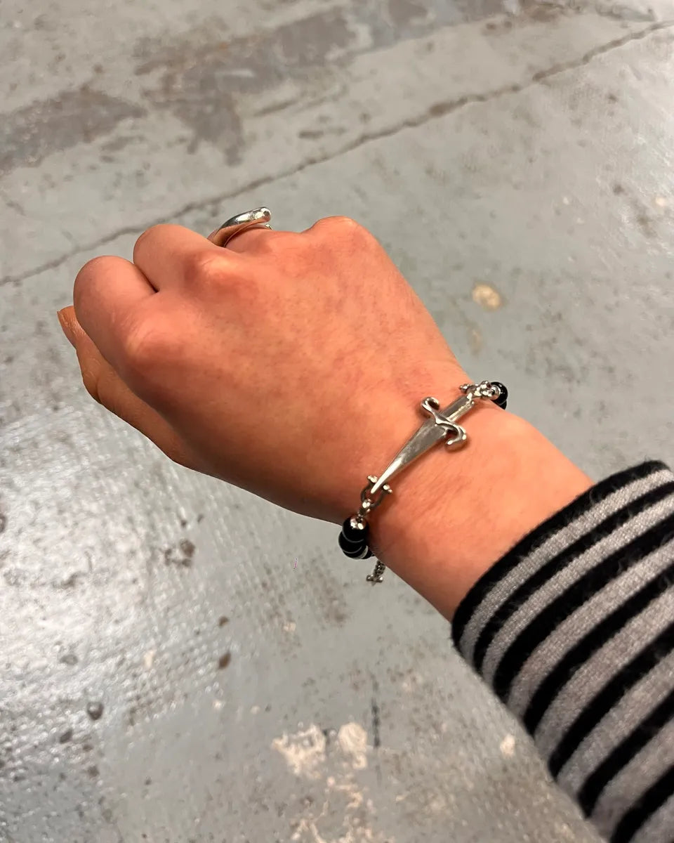 2000s Cesare Paciotti Dagger Black Pearls Silver Bracelet oGfWXAP 0