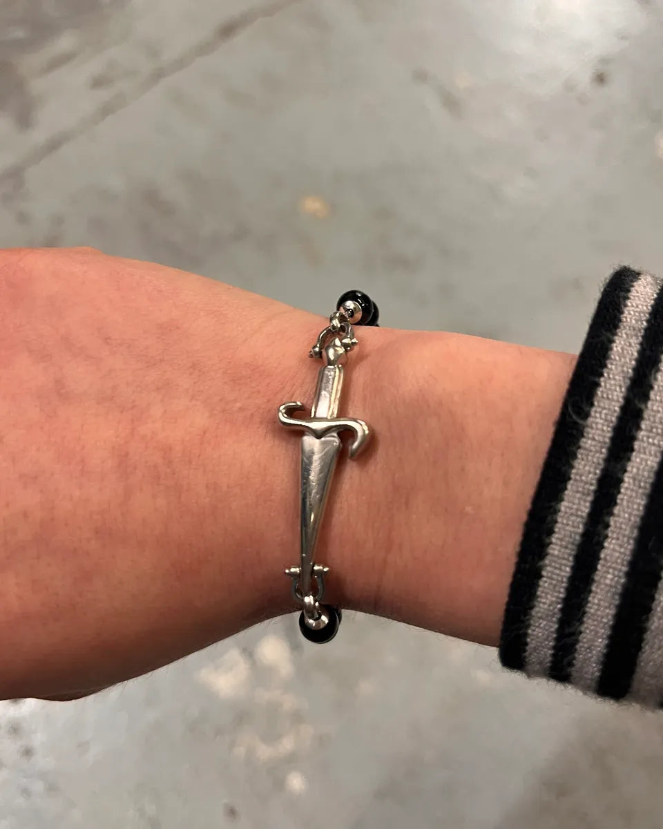 2000s Cesare Paciotti Dagger Black Pearls Silver Bracelet oGfWXAP 2