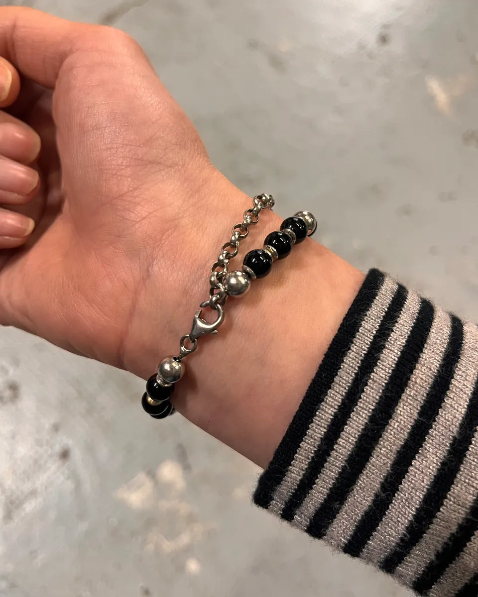 2000s Cesare Paciotti Dagger Black Pearls Silver Bracelet oGfWXAP 3