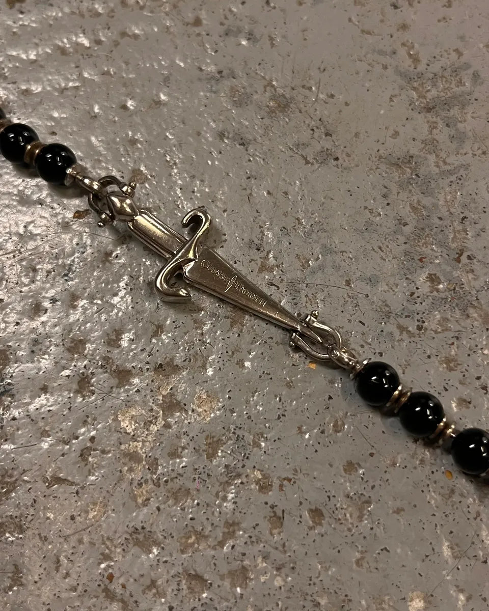 2000s Cesare Paciotti Dagger Black Pearls Silver Bracelet oGfWXAP 6
