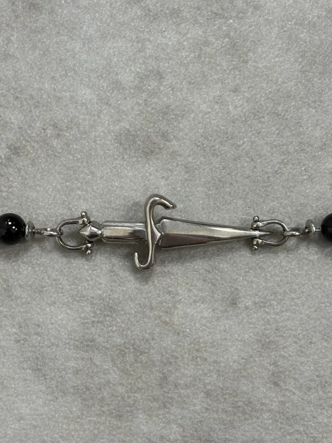  2000s Cesare Paciotti Dagger Black Pearls Silver Bracelet tJqSMUd 5