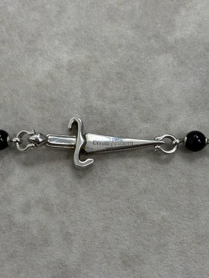 2000s Cesare Paciotti Dagger Black Pearls Silver Bracelet GdWzEbR 7