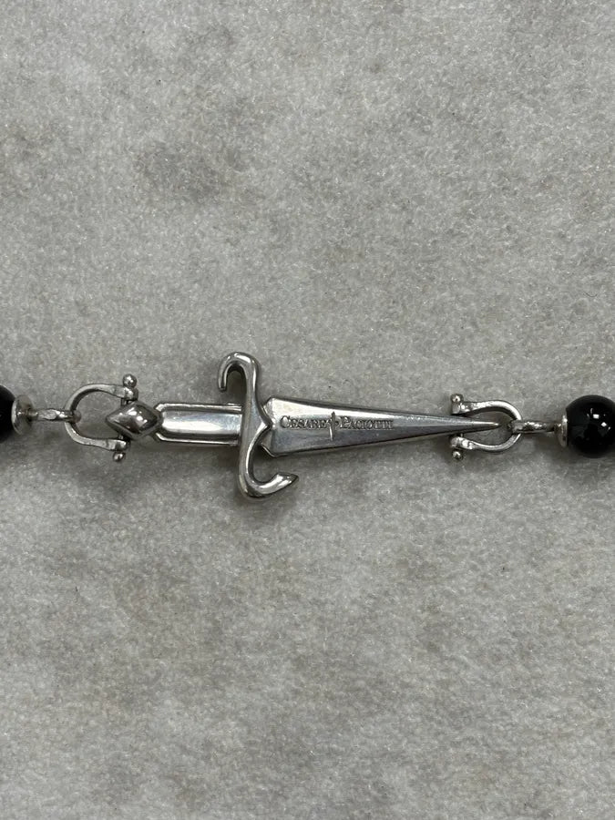  2000s Cesare Paciotti Dagger Black Pearls Silver Bracelet tJqSMUd 6
