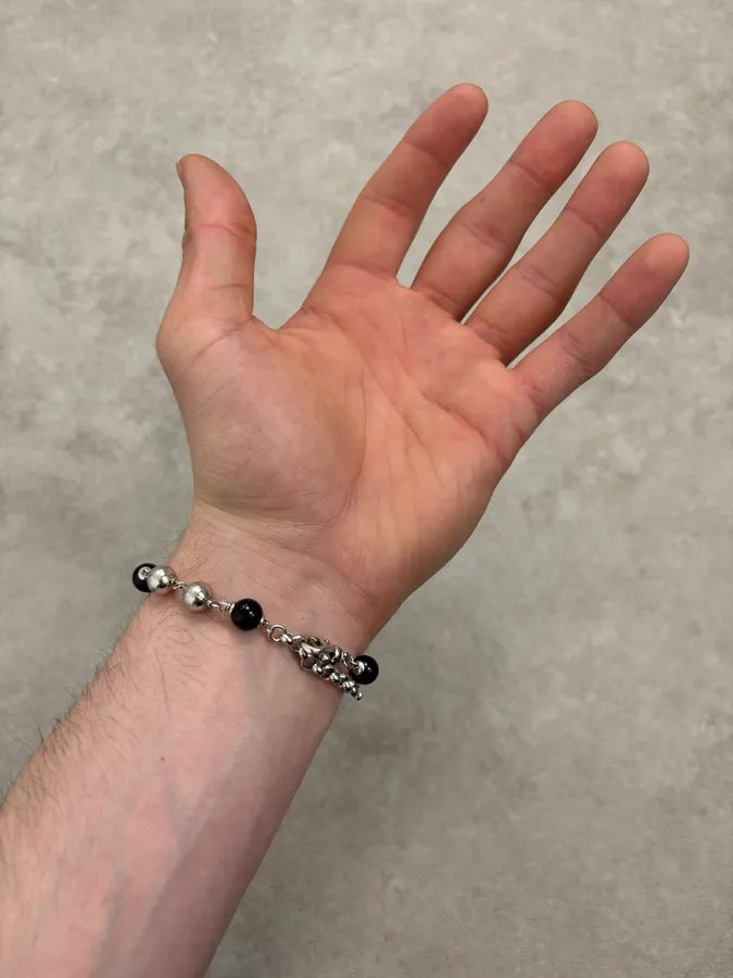 2000s Cesare Paciotti Dagger Black Pearls Silver Bracelet GdWzEbR 1