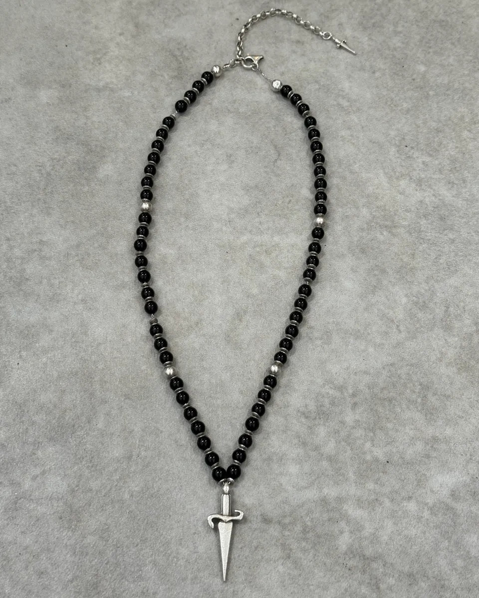 2000s Cesare Paciotti Dagger Black Pearls Silver Necklace rSXYVXH 0