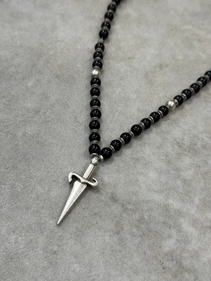 2000s Cesare Paciotti Dagger Black Pearls Silver Necklace rSXYVXH 2