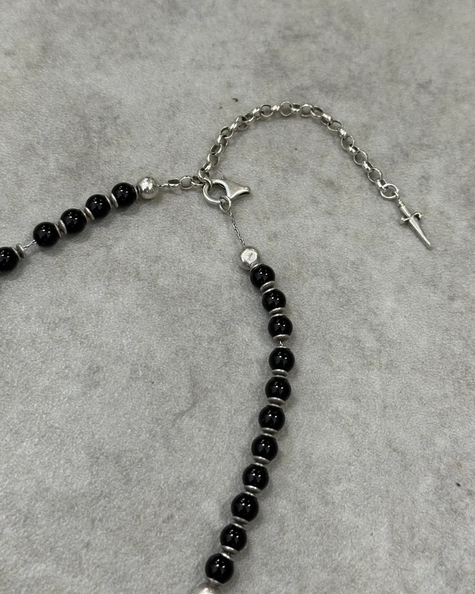 2000s Cesare Paciotti Dagger Black Pearls Silver Necklace rSXYVXH 3