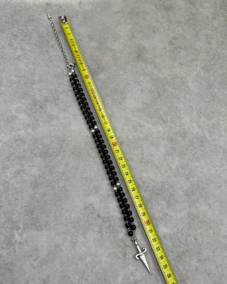 2000s Cesare Paciotti Dagger Black Pearls Silver Necklace rSXYVXH 4