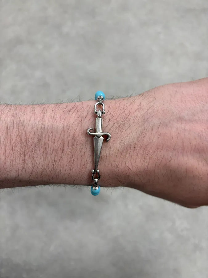 2000s Cesare Paciotti Dagger Light Blue Pearls Silver Bracelet YScotmk 3