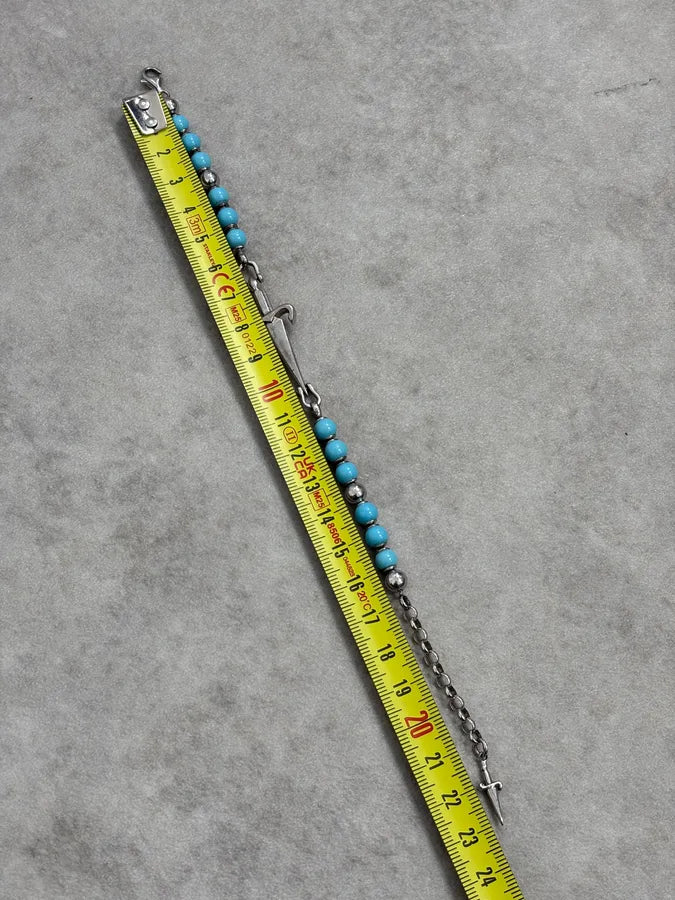 2000s Cesare Paciotti Dagger Light Blue Pearls Silver Bracelet YScotmk 7