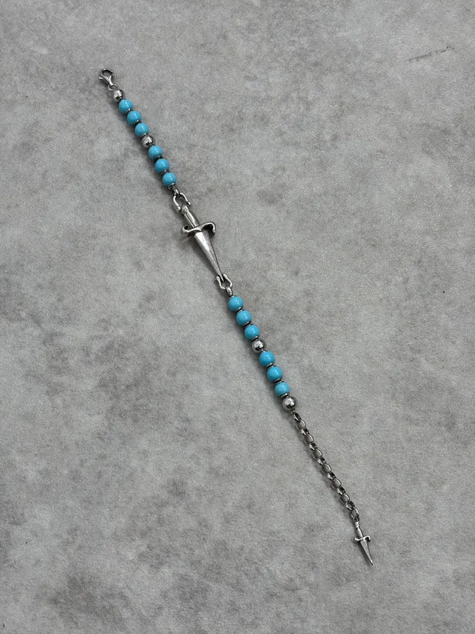 2000s Cesare Paciotti Dagger Light Blue Pearls Silver Bracelet YScotmk 4