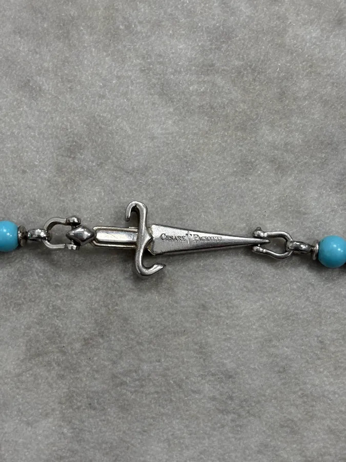 2000s Cesare Paciotti Dagger Light Blue Pearls Silver Bracelet YScotmk 6
