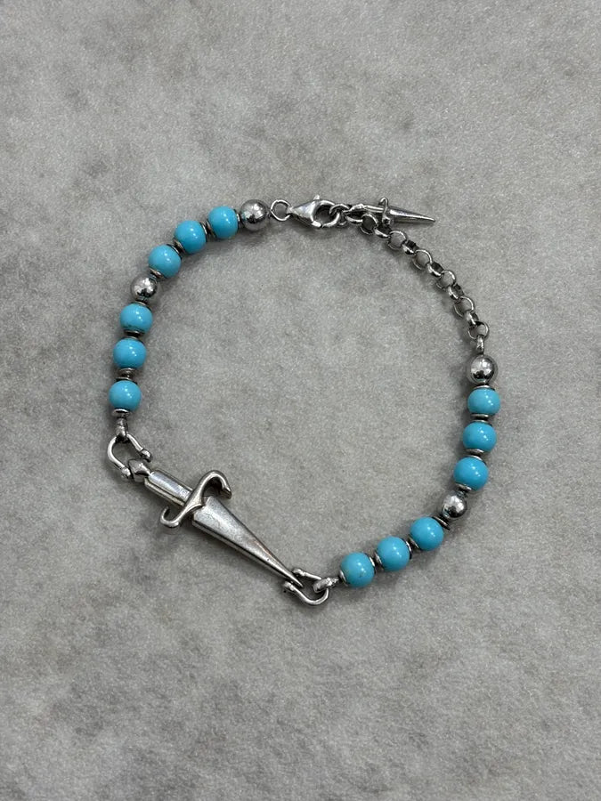 2000s Cesare Paciotti Dagger Light Blue Pearls Silver Bracelet YScotmk 0