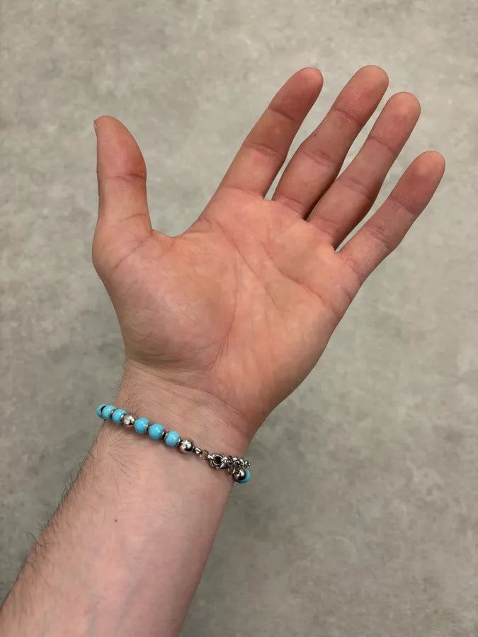 2000s Cesare Paciotti Dagger Light Blue Pearls Silver Bracelet YScotmk 2