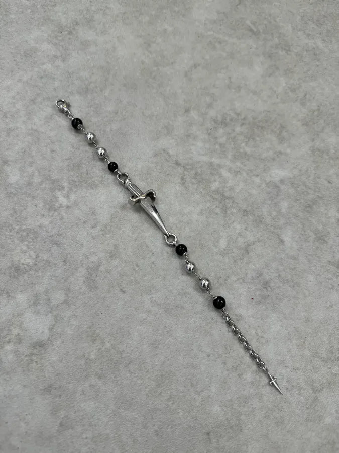 2000s Cesare Paciotti Dagger Pearls Black & Silver Bracelet jiukSAX 1