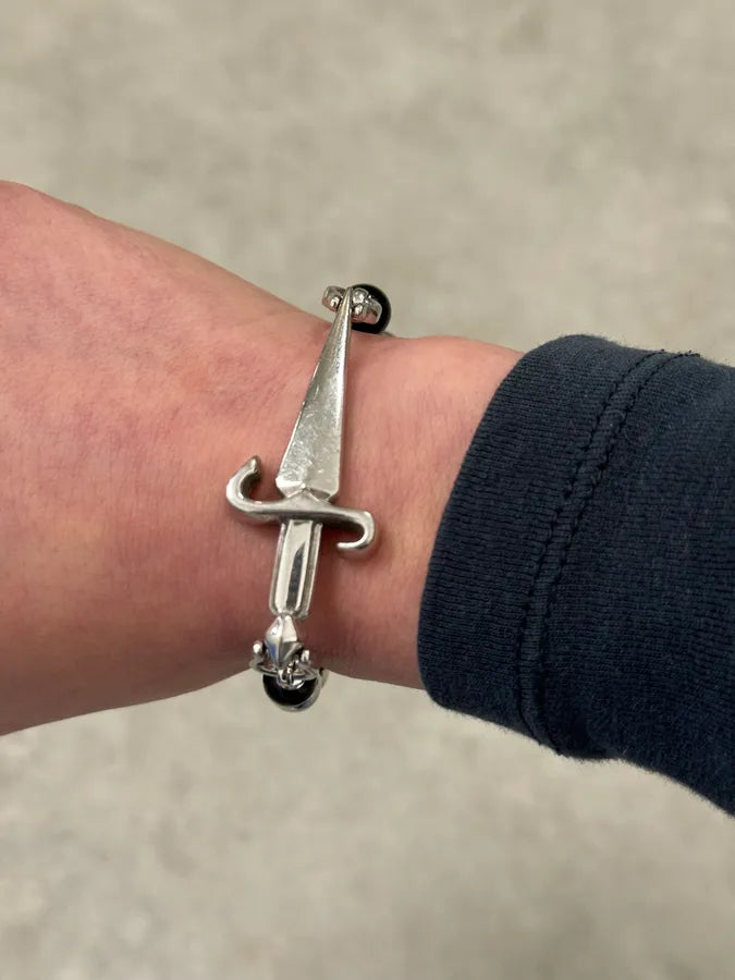 2000s Cesare Paciotti Dagger Pearls Black & Silver Bracelet jiukSAX 2