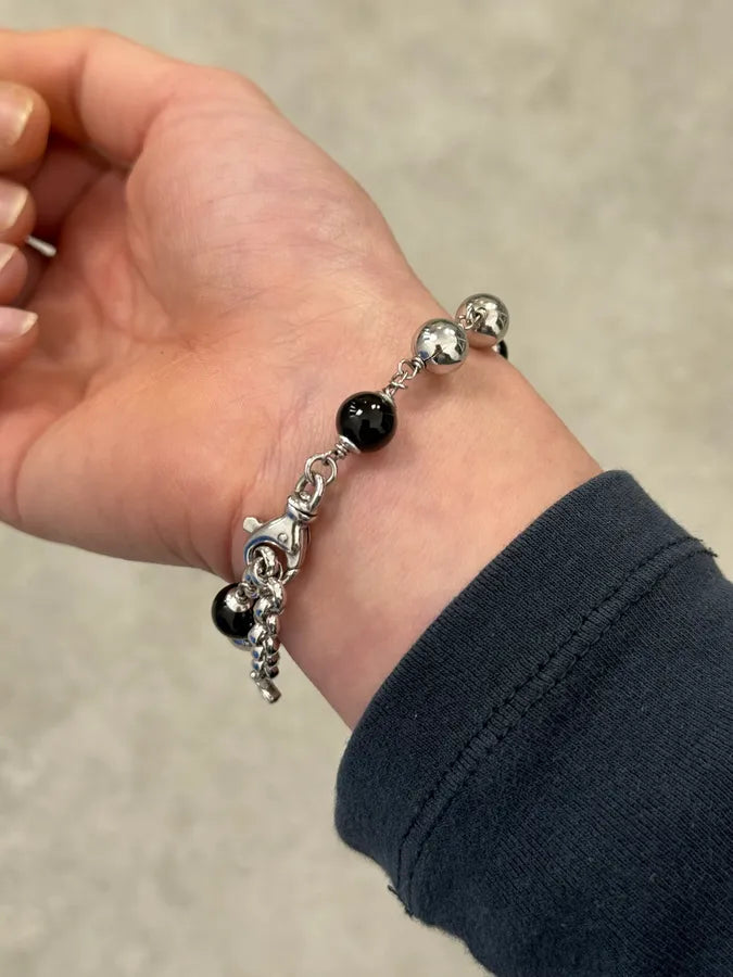 2000s Cesare Paciotti Dagger Pearls Black & Silver Bracelet jiukSAX 3