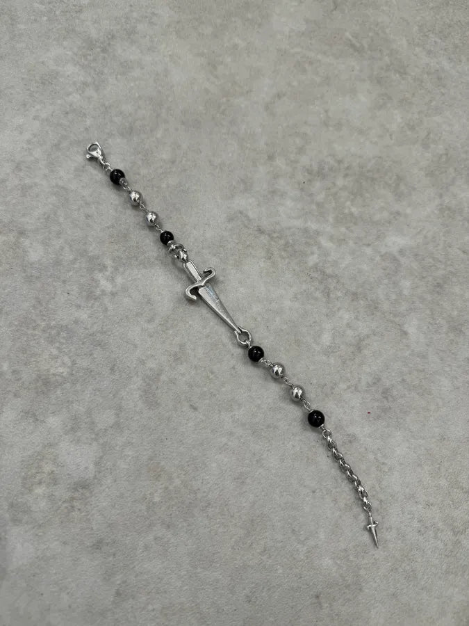 2000s Cesare Paciotti Dagger Pearls Black & Silver Bracelet jiukSAX 4