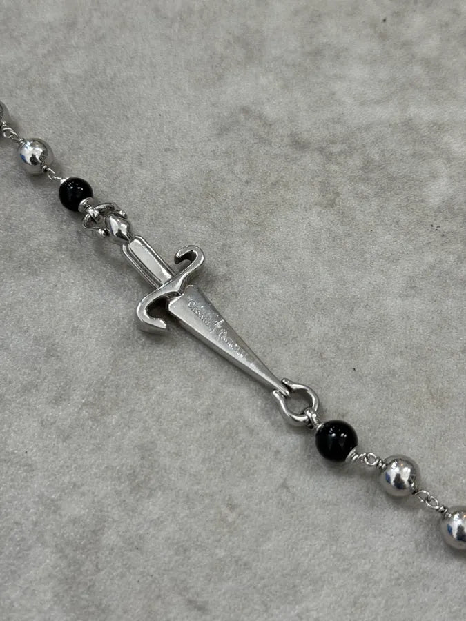 2000s Cesare Paciotti Dagger Pearls Black & Silver Bracelet jiukSAX 5