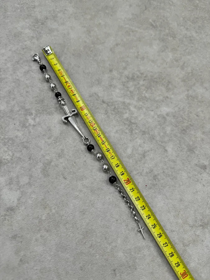 2000s Cesare Paciotti Dagger Pearls Black & Silver Bracelet jiukSAX 6