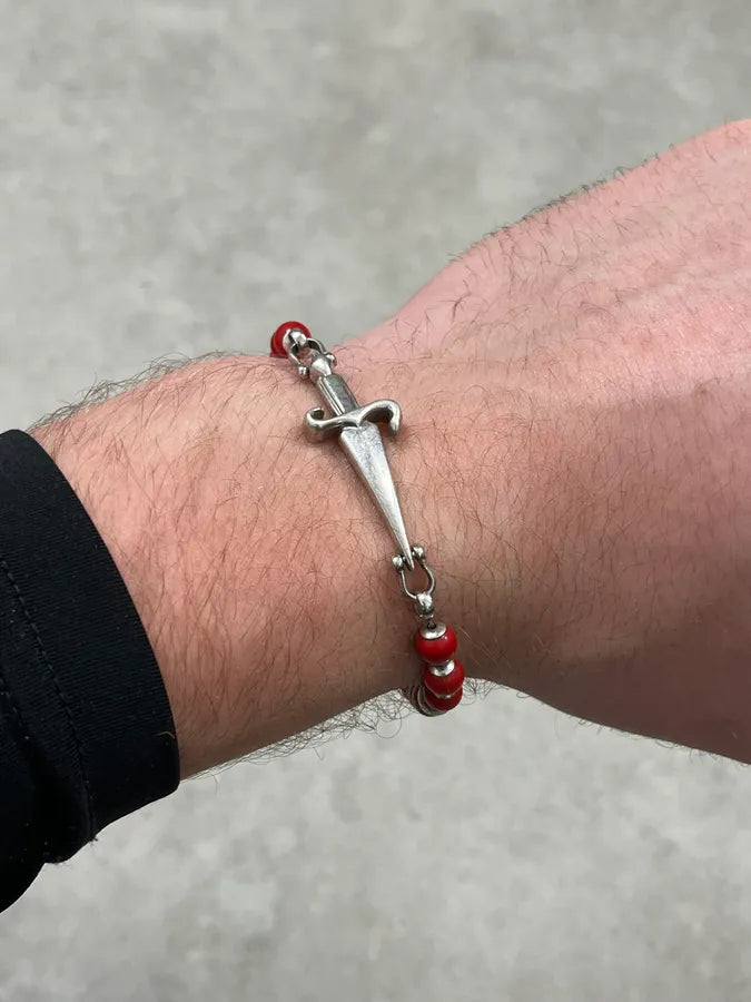 2000s Cesare Paciotti Dagger Red Pearls Silver Bracelet ZIwuKLD 3