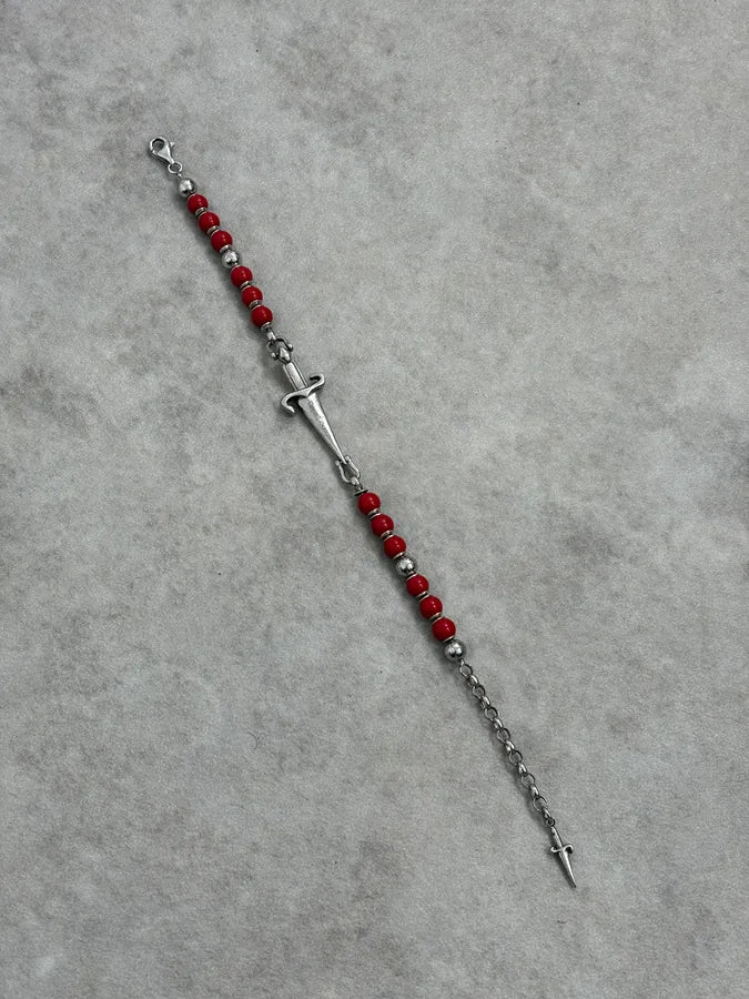 2000s Cesare Paciotti Dagger Red Pearls Silver Bracelet VkdASBv 4