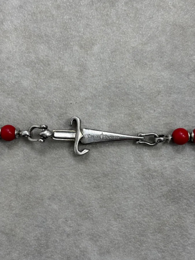 2000s Cesare Paciotti Dagger Red Pearls Silver Bracelet VkdASBv 6