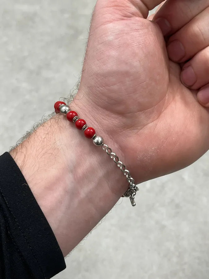2000s Cesare Paciotti Dagger Red Pearls Silver Bracelet ZIwuKLD 2