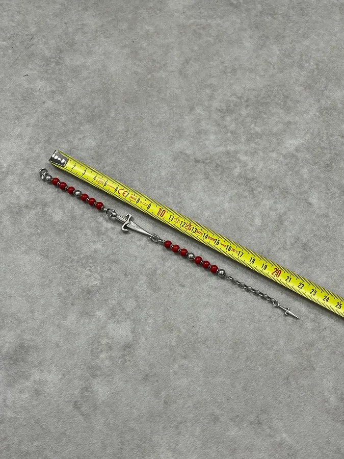 2000s Cesare Paciotti Dagger Red Pearls Silver Bracelet ZIwuKLD 7