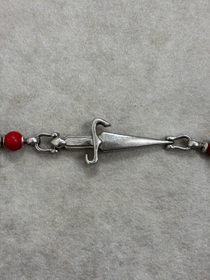 2000s Cesare Paciotti Dagger Red Pearls Silver Bracelet VkdASBv 5