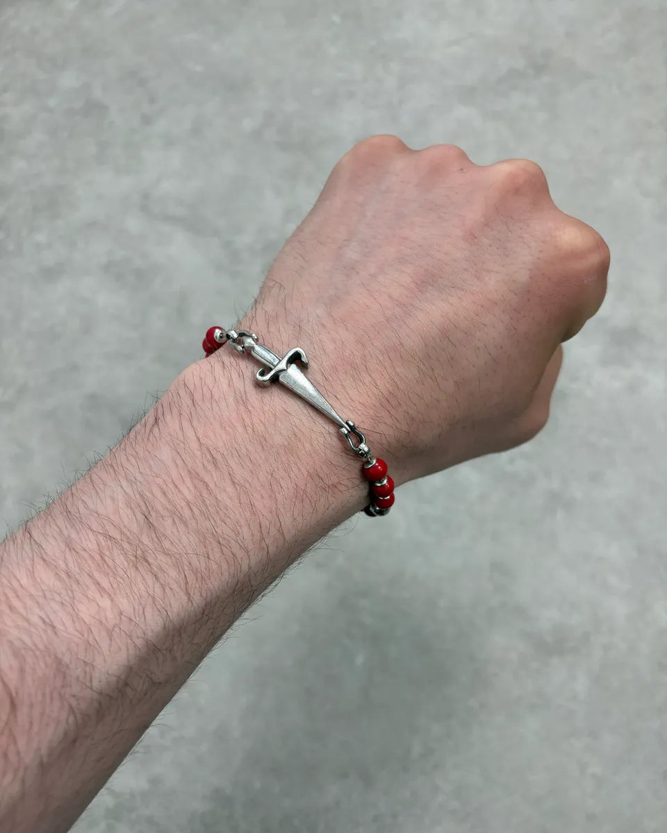 2000s Cesare Paciotti Dagger Red Pearls Silver Bracelet VkdASBv 1