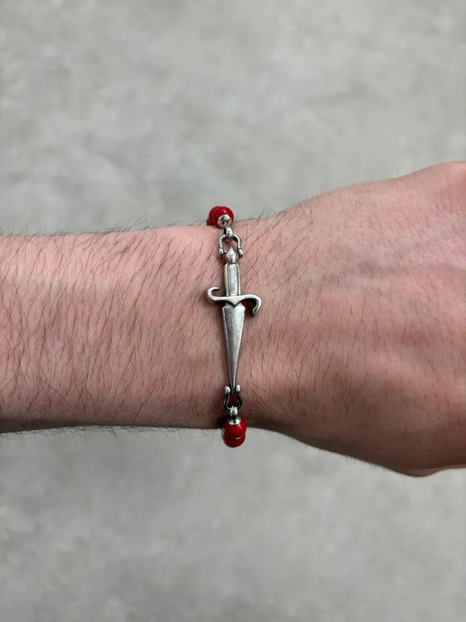 2000s Cesare Paciotti Dagger Red Pearls Silver Bracelet VkdASBv 3