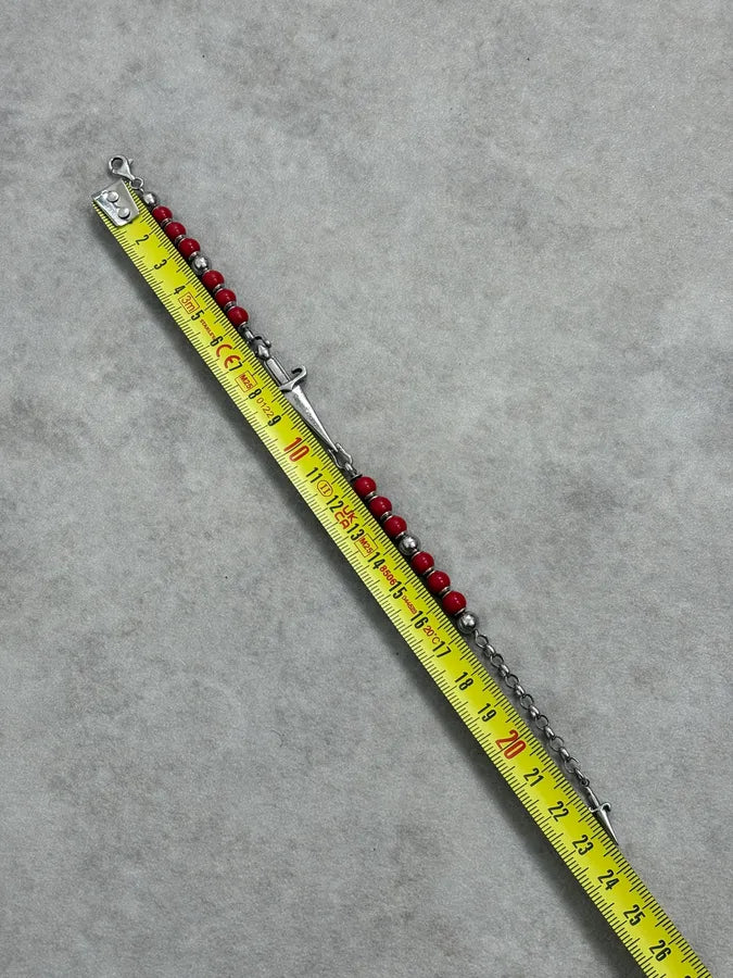 2000s Cesare Paciotti Dagger Red Pearls Silver Bracelet VkdASBv 7