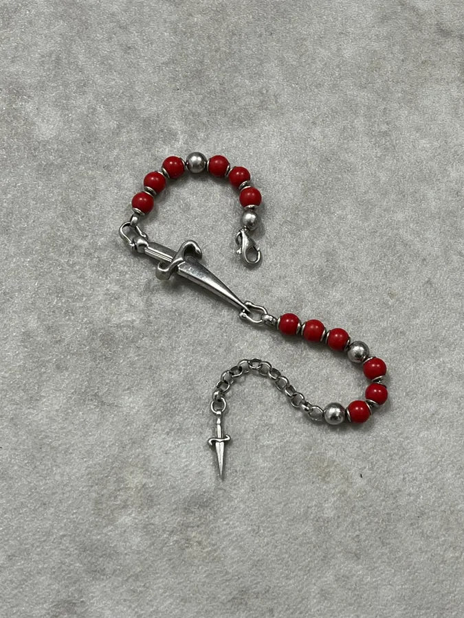 2000s Cesare Paciotti Dagger Red Pearls Silver Bracelet ZIwuKLD 4