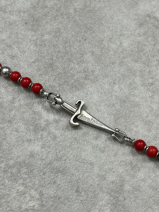 2000s Cesare Paciotti Dagger Red Pearls Silver Bracelet ZIwuKLD 6