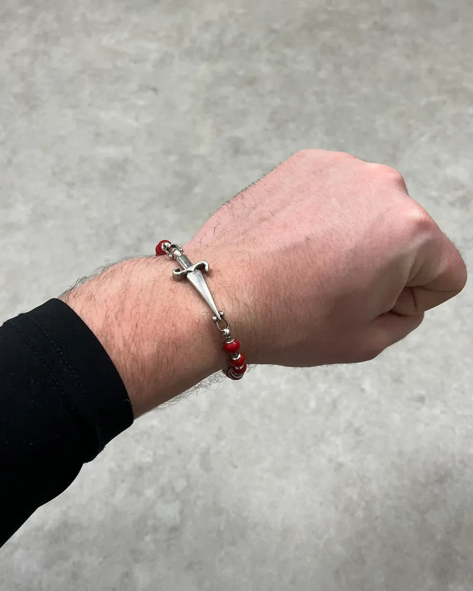2000s Cesare Paciotti Dagger Red Pearls Silver Bracelet ZIwuKLD 1