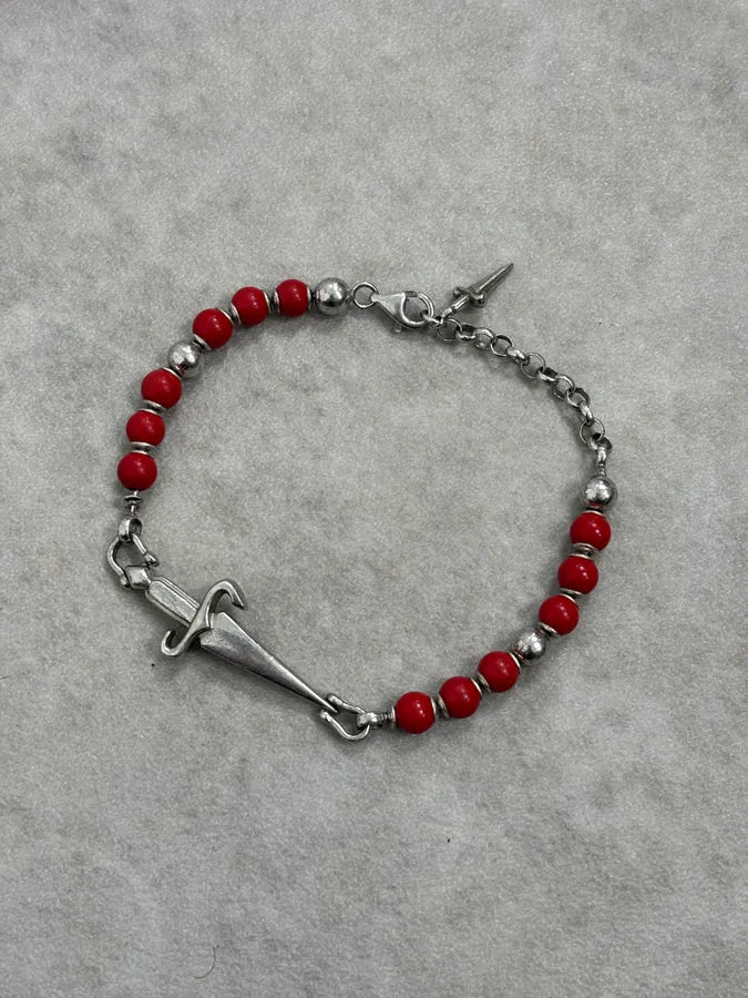 2000s Cesare Paciotti Dagger Red Pearls Silver Bracelet VkdASBv 0
