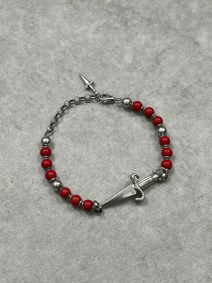2000s Cesare Paciotti Dagger Red Pearls Silver Bracelet ZIwuKLD 0