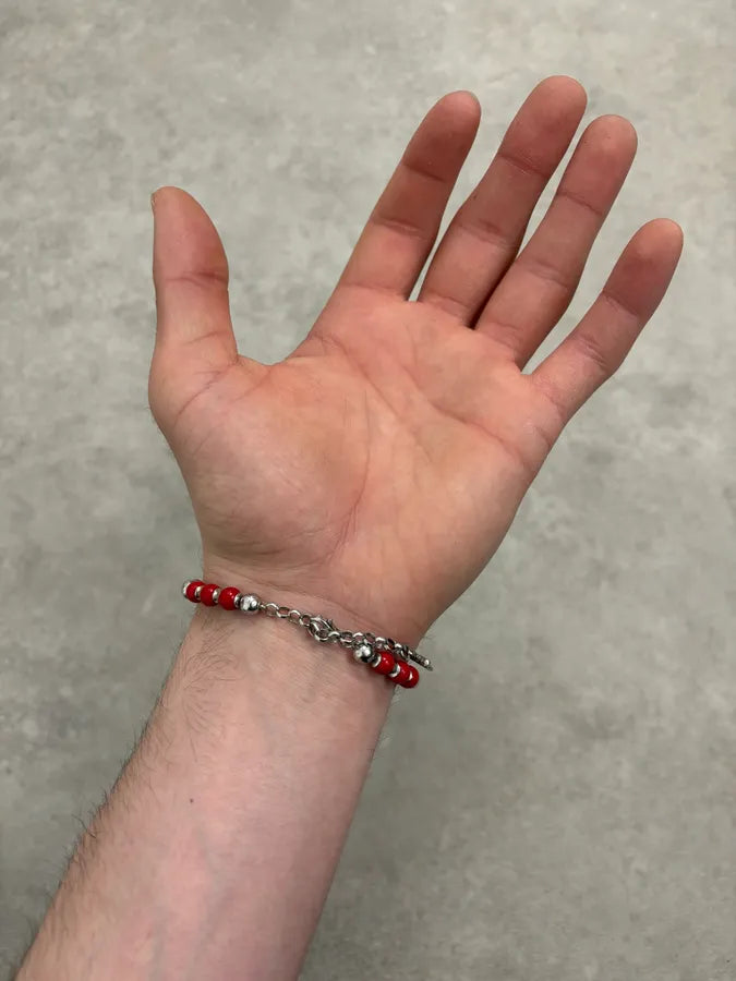 2000s Cesare Paciotti Dagger Red Pearls Silver Bracelet VkdASBv 2