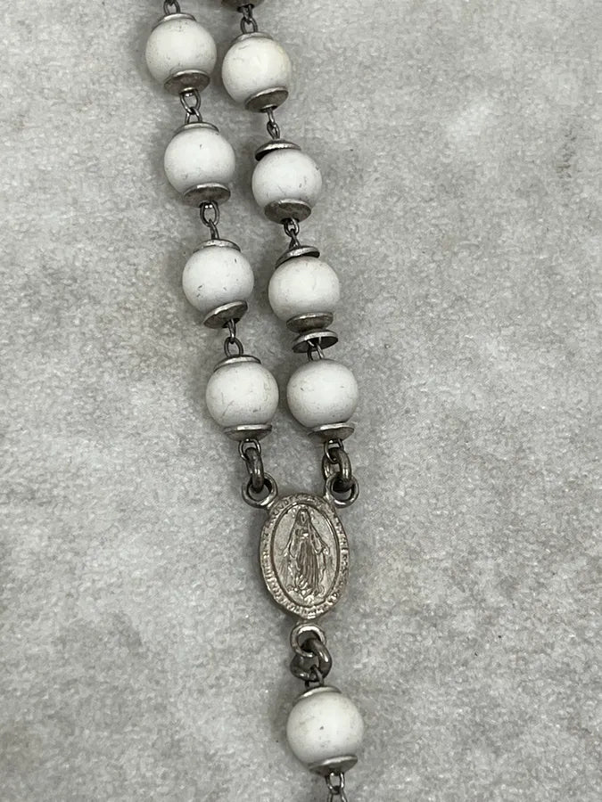 2000s Cesare Paciotti Dagger Rosary White Pearls Silver Necklace EIVofrC 5