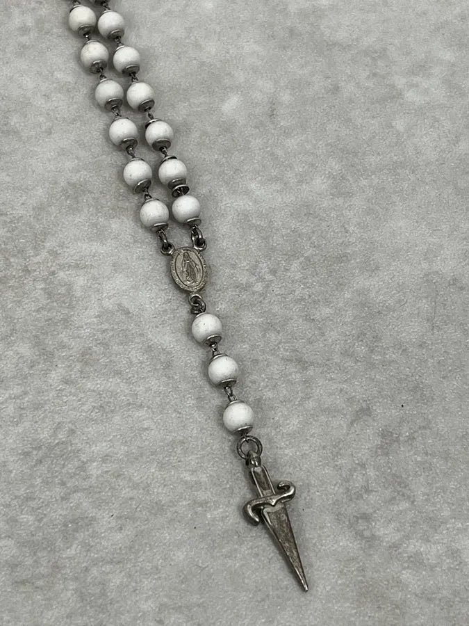 2000s Cesare Paciotti Dagger Rosary White Pearls Silver Necklace EIVofrC 3