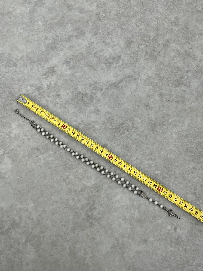 2000s Cesare Paciotti Dagger Rosary White Pearls Silver Necklace EIVofrC 6