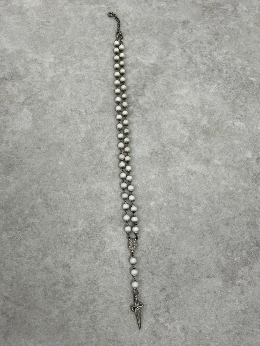 2000s Cesare Paciotti Dagger Rosary White Pearls Silver Necklace EIVofrC 2