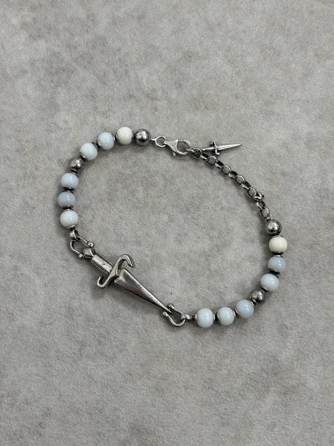 2000s Cesare Paciotti Dagger White Pearls Silver Bracelet Jpszlui 0