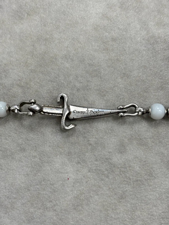 2000s Cesare Paciotti Dagger White Pearls Silver Bracelet Jpszlui 6