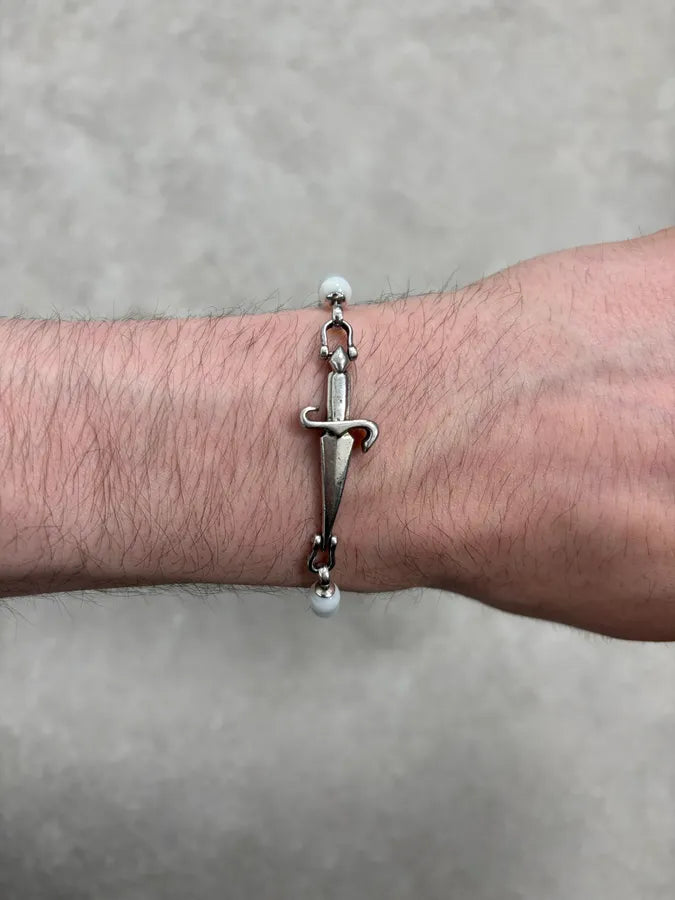 2000s Cesare Paciotti Dagger White Pearls Silver Bracelet Jpszlui 3