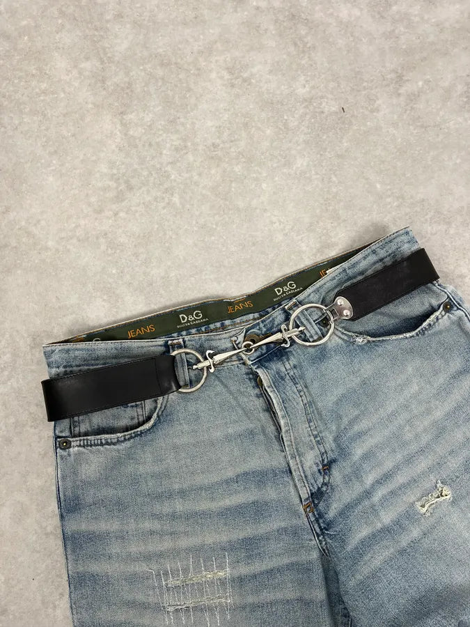 2000s Cesare Paciotti Daggers Black Leather Belt uZWDHTN 0