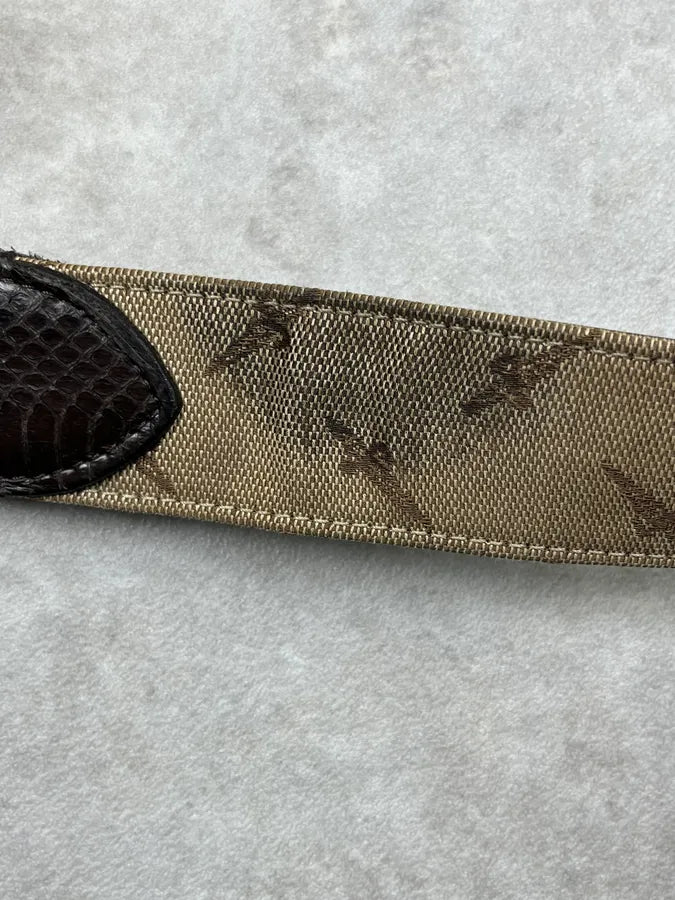 2000s Cesare Paciotti Hybrid Leather Canvas Logo Dagger Belt IioHVLf 8