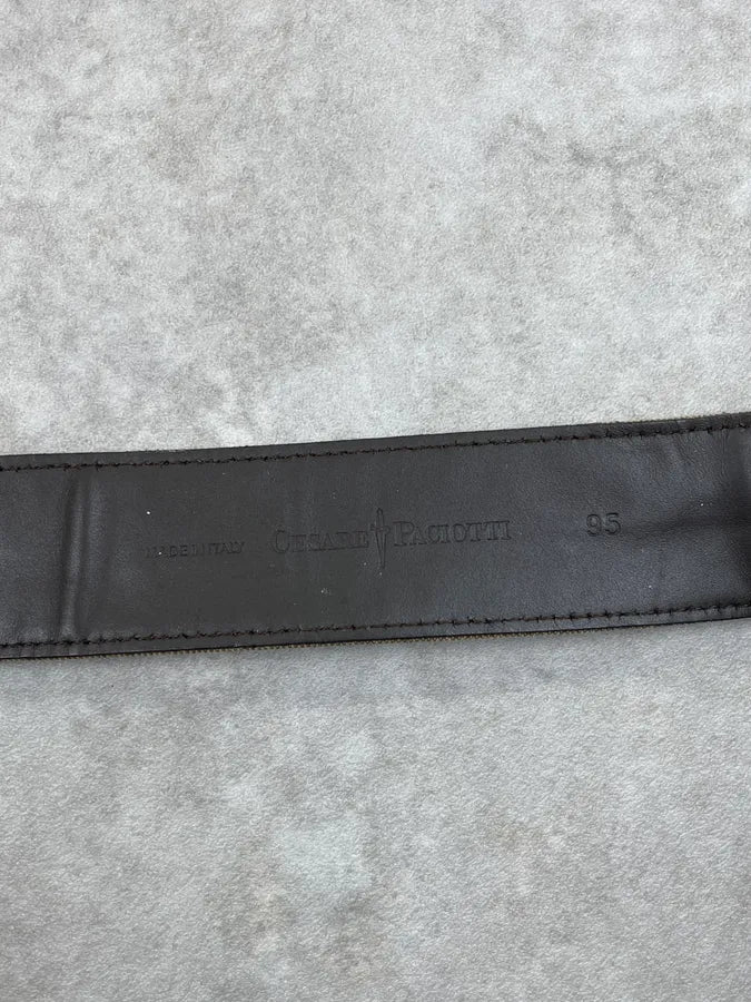 2000s Cesare Paciotti Hybrid Leather Canvas Logo Dagger Belt IioHVLf 9