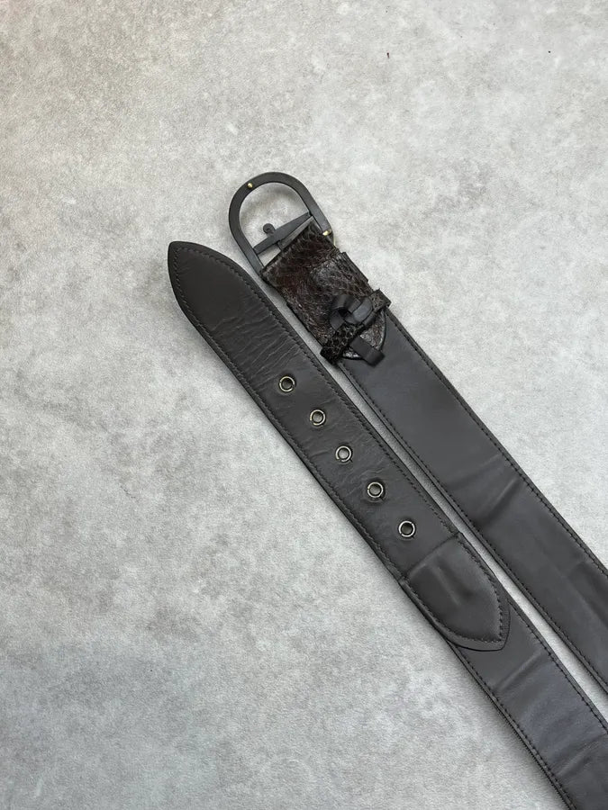2000s Cesare Paciotti Hybrid Leather Canvas Logo Dagger Belt IioHVLf 4
